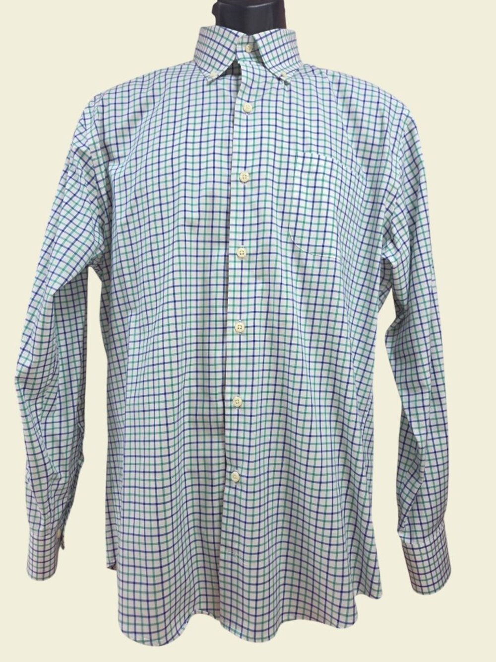 Peter Millar Mens Green-Blue Check Dress Shirt Medium - Long Sleeve Button-Down